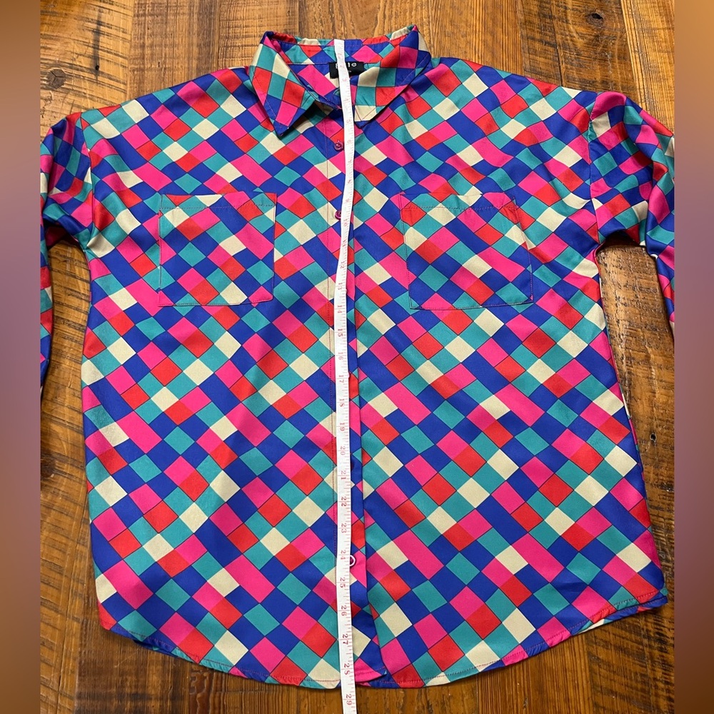 Fate Silky Color Block Button Down Top Small - image 5